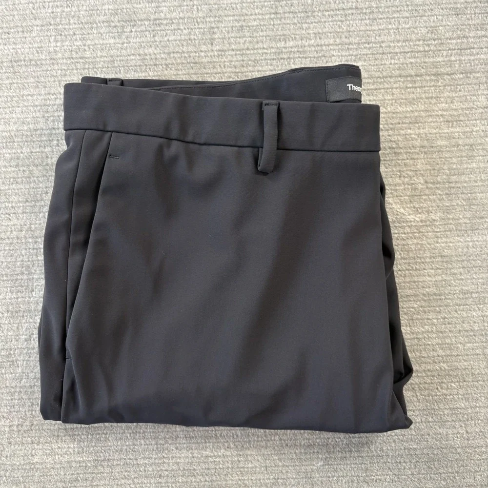 Theory Zaine SW Precision Pants Mens 38x31 Black Slim Fit Tech Stretch Trousers
